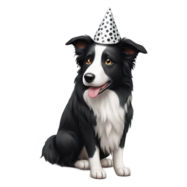 A black and white Border Collie with black spots wearing a party hat.   sticker