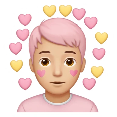 A man with hearts around his head in soft pink, beige and yellow pastel colors sticker