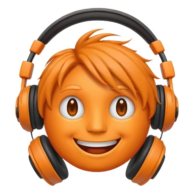 Orange happy face emoji with a couple of hair,headphones,and antennas. sticker
