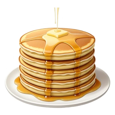Cinematic fluffy golden pancakes, stacked high, drizzled with maple syrup, topped with fresh butter melting on top, light dusting of powdered sugar, warm and inviting, soft glow and mouthwatering. sticker