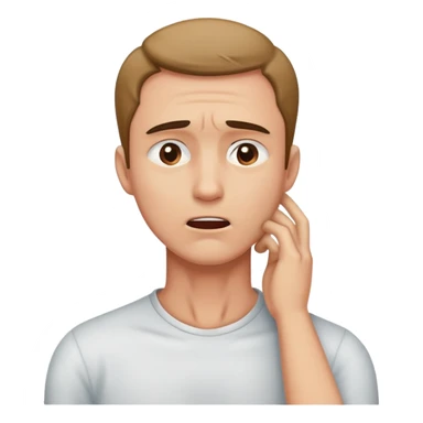 Guy grabbing his neck from the front while suffering face sticker