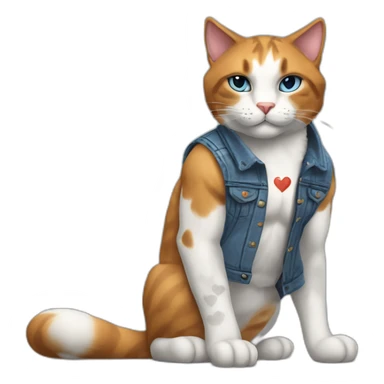 Meowscles is a muscular and humanoid calico cat in blue jeans. He has a heart with "Lynx" written inside of it tattooed on his right bicep. sticker