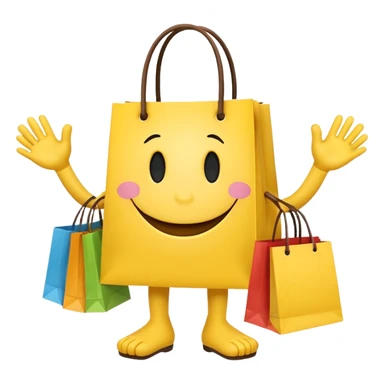 HAPPY SMILEY FACEWITH HANDS AND FEET EMOJI WITH SHOPPING BAGS IN EACH HAND sticker