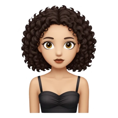 Woman with light skin and super dark brown-almost black colored irises eyes and waist length dark brown curly hair and white tube top with no straps sticker