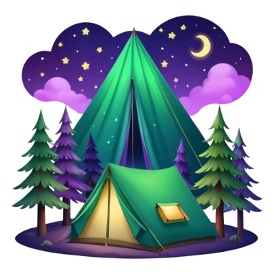 northern lights over pine forest with camping tent sticker