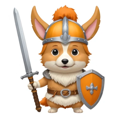 corgi with viking helmet and sword behind sticker