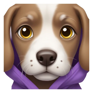 Brown and white dog puppy eyes wearing a purple hoodie sticker