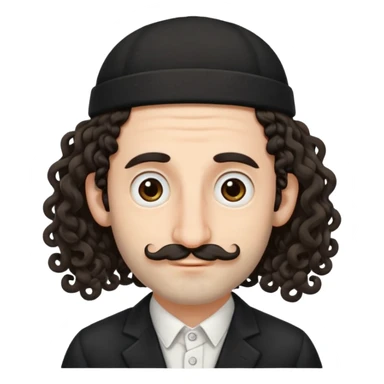 jewish jew man's face, wearing a tiny black kippah and 2 curly long hair strands near the ears, big nose, only face, no body, no mustache sticker