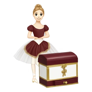 burgundy music box with white ballerina standing back sticker