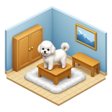 Bichon Frisé dog playing room isometric sticker