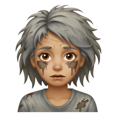 very dirty looking homeless woman very very dirty and smelly looking face only, not old with grey smudges everywhere and messy hair and lots of stains on face ugly and smudged face sticker
