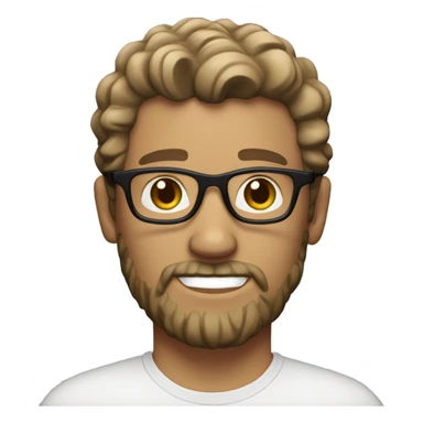 White male with a salt-and-pepper beard and short, curly light brown hair. He wears clear, round plastic glasses sticker