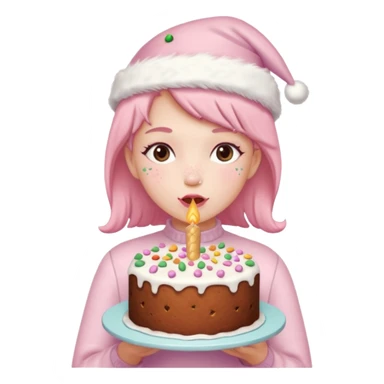 pastel pink girl eating christmas cake sticker