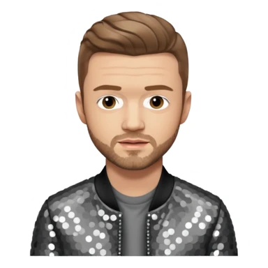 Justin Timberlake with gray sequin jacket, black shirt , light brown hair, light skin sticker