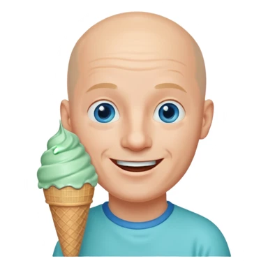 Smiling Bald man with blue eyes putting a mint ice cream cone in his mouth sticker