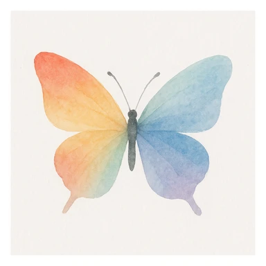 a butterfly in watercolor style, soft edges, rainbow pride colors, artistic look sticker