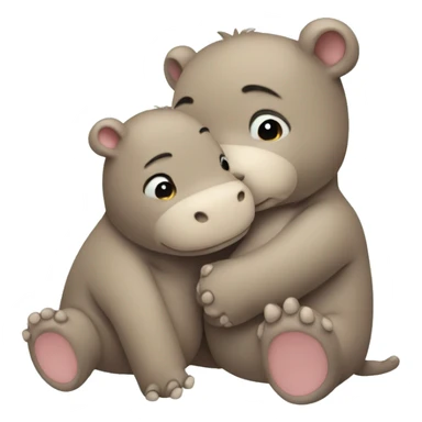 tan teddy bear hugging a baby hippo sticker