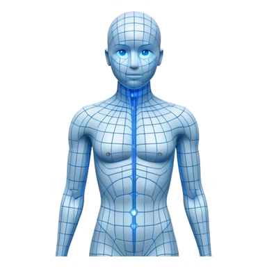 Human body silhouette with digital 3D scanning grid lines covering it, futuristic body scan sticker