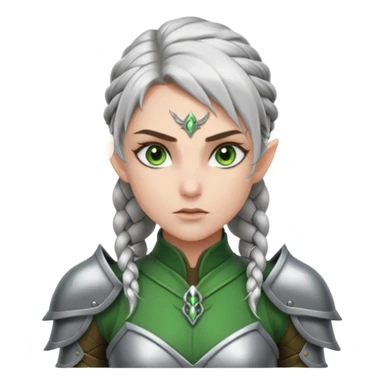 battle elf, tight braid, silver armor, fierce stare sticker