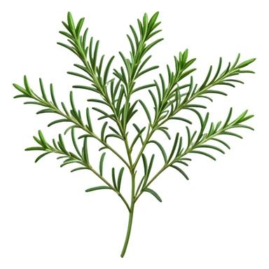 Cinematic Realistic Rosemary Emoji, Fragrant and fresh, with slender green stems covered in needle-like leaves, which release a distinctive herbal scent. The plant seems to exude energy, with soft sprigs of leaves stretching upwards. Soft glowing outline, capturing the essence of earthy healing and aromatic delight in a sprig of rosemary! sticker