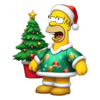 happy Homer Simpson with cristmas dress and cristmas tree sticker