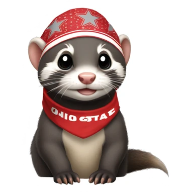 Ferret wearing an Ohio state bandana around its neck sticker