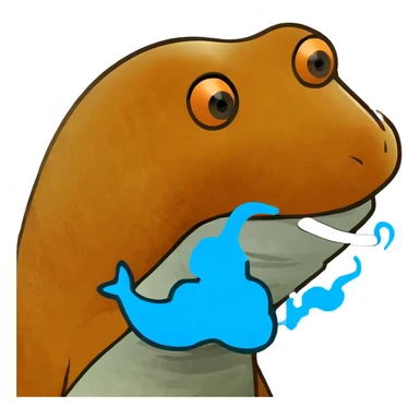 Orange dolphin blowing smoke in the shape of a five point star sticker