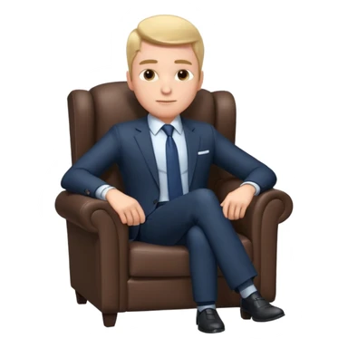 businessman sitting in an armchair, confident relaxed pose, formal suit and tie, professional corporate vibe, 3D cartoon style, mobile game icon style, clean background, no text, no watermark
 sticker