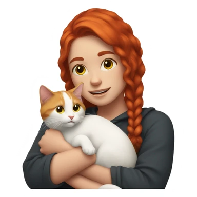 A girl with red hair holds a sulfur cat in her arms sticker