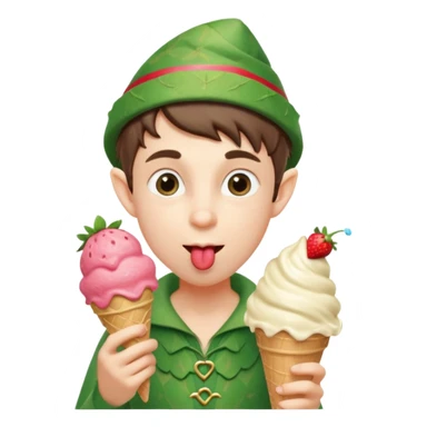 
A young elf boy in leafy clothes licking a triple-scoop ice cream with wide eyes.
baby elf with strawberry ice cream




 sticker