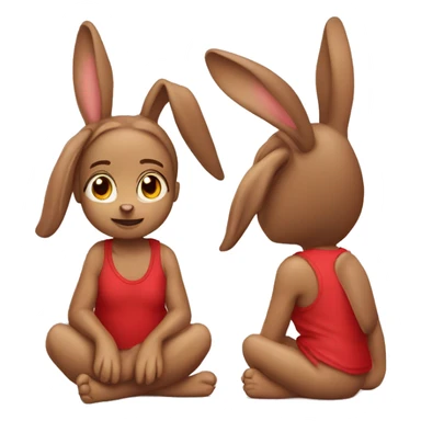 Cute brown floppy downward ears rabbit girl  wearing red tshirt sitting  sticker