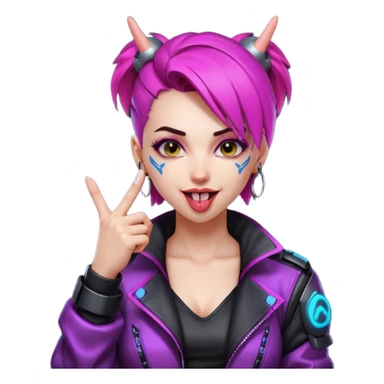 Woman with her tongue out in cyberpunk clothing and giving the middle finger. Looking naughty. sticker