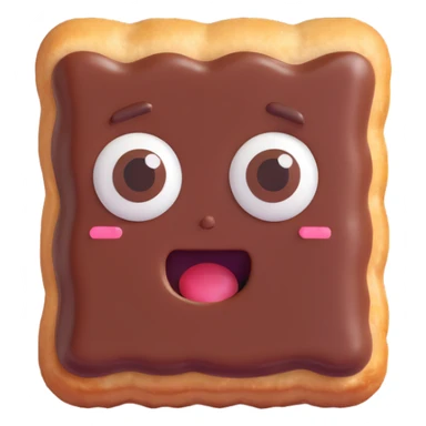 Rectangular chocolate mini pastry, slightly tilted, squished chocolate, crazy wide eyes, open mouth, text above: "ПАСТИЧКА", chibi style, Twitch emoji style, transparent background, colorful sticker