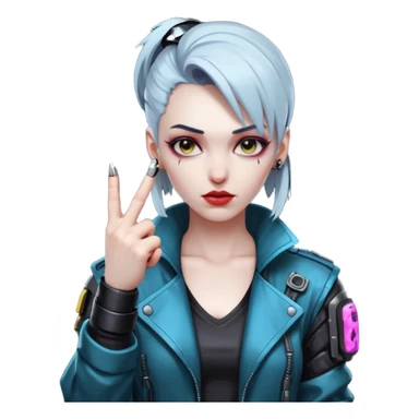 Woman with her tongue out in cyberpunk clothing and giving the middle finger. Looking naughty. sticker