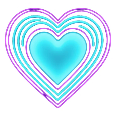 futuristic minimalistic glowing heart made of purple (#8B5CF6) and cyan (#00E0FF) neon lines, dark background, digital tech aesthetic, no face, 1:1 aspect ratio sticker