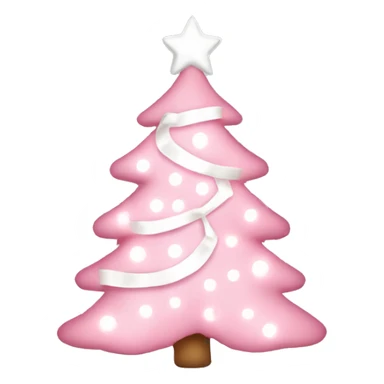 Pastel Pink Christmas tree with pink lights, white ornaments, and white ribbon sticker