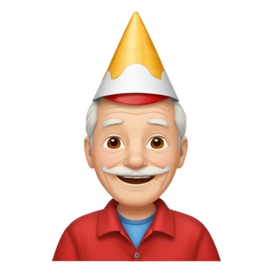 old man with smile, red shirt and birthday cone on his head sticker