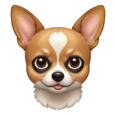 Chihuahua with white black fur on the forehead and a brown snout with a black nose sticker