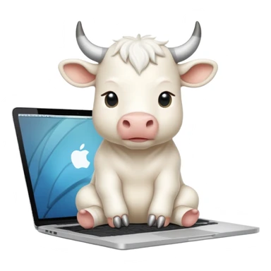 baby white bull sitting in front of a macbook, working  sticker
