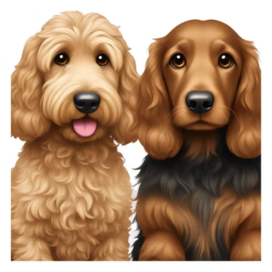 Large Brown goldendoodle and black and tan longhair dachshund sitting together  sticker
