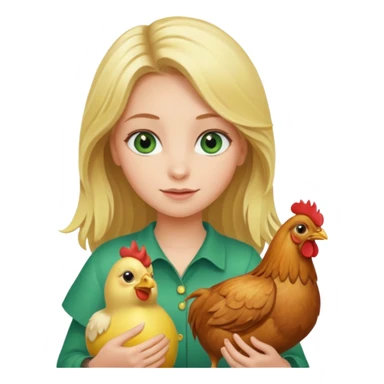 Long haired blond girl with green eyes holding a chicken & banana sticker