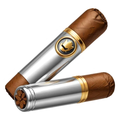 A luxury cigar emoji made of silver chrome, smooth metallic texture, minimal shape, glossy reflections, rich swag aesthetic, iOS emoji style, centered, clean white background sticker