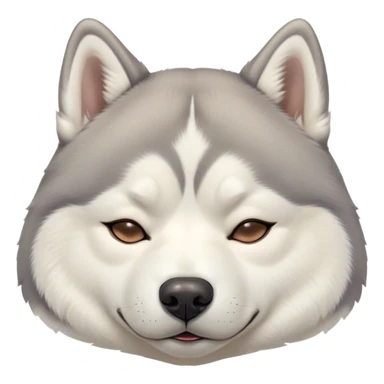 Cinematic Chubby Sleeping Siberian Husky Portrait Emoji, Chubby and serene, with a round, endearing build and a fluffy grey and white coat, eyes gently closed in peaceful slumber, Simplified yet irresistibly adorable features, highly detailed, glowing with a gentle, dreamy glow, high shine, relaxed and content, stylized with a touch of whimsy, bright and heartwarming, soft glowing outline, capturing the essence of a blissfully sleepy pup, so comically serene it feels like it could roll out of the screen and snore with adorable charm! sticker