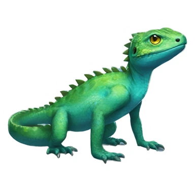A Cyan Shiny Glossy Anthro-Scalie-Lizard-Reptile-Salamandrian-Fakémon with dark-blue patterns and light-green belly Full Body sticker