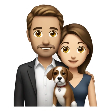 Brunette husband and wife with small white and brown dog sticker