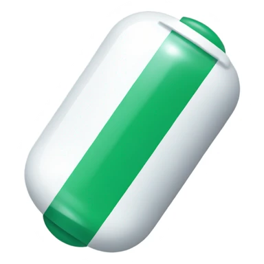 single medicine capsule, top half green, bottom half white sticker