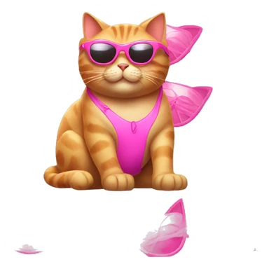 Cat with pink sunglasses and pink flipflops and pink bikini sticker