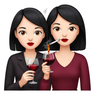 2 girls 1 smoking and 1 drinking wine black hair  sticker
