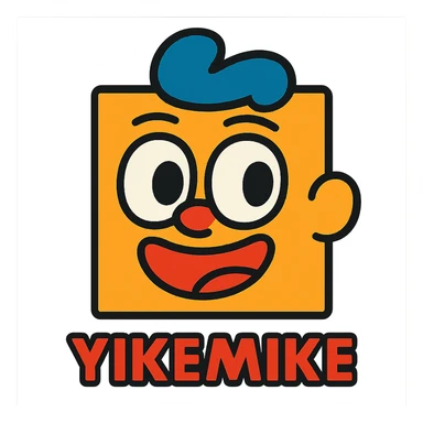 fun animated face character named 'yikemike', with expressive eyes and a unique hairstyle sticker