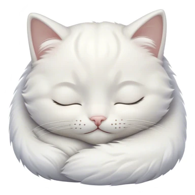 Meme-Worthy Cute Sleeping White Cat Portrait Emoji, Head peacefully tilted with a tender, contented smile and eyes gently closed in serene slumber, featuring a pristine white fur with subtle, delicate silver accents, simplified yet irresistibly adorable, highly detailed, glowing with a soft, drowsy radiance, high shine, exuding calm, heartwarming charm, styled with a gentle, soft glowing outline, capturing the essence of a sleeping white cat that seems destined to become the next viral icon of adorable repose! sticker